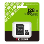 Kingston Canvas Select Plus microSD kartica 128 GB s adapterom, 150 MB/s, A1