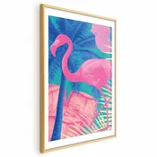 shumee Plakat - Rožnati flamingo - Abstraktni flamingo na ozadju palm in ledenih kock