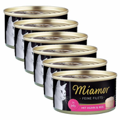 Konzerva mačje hrane Miamor Filet, piščanec in riž, 6x100 g