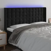 LED uzglavlje crno 203 x 16 x 118/128 cm baršunasto