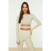 Trendyol Stone Crop Window/Cut Out and Thumb Hole Detailed Knitted Sports Top/Blouse