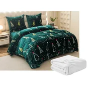 Set od 2 kom posteljina mikropliš CHRISTMAS DRIFT zeleni + plahta od mikropliša SOFT 180x200 cm bijela, bracni krevet