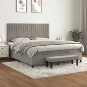 Greatstore Box spring postelja z vzmetnico svetlo siva 180x200 cm žamet
