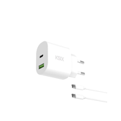 Ksix GaN ultra hiter zidni polnilec 30W, USB-C + USB-A, 1m USB-C na USB-C kabel