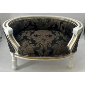 Casa Padrino Baroque Dog Bed & Cat Bed Black Pattern/White/Gold - Handmade Dog & Cat Sofa in Baroque Style - Baroque Dog & Cat Furniture - Baroque Pet Furniture