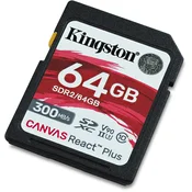 Spominska kartica Kingston Canvas React Plus 64GB SDXC UHS-II V90 U3 (SDR2/64GB)