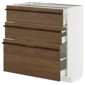 METOD / MAXIMERA Podni element s 3 fioke, bela/Stensta tamnobraon jasenov furnir, 80x37 cm