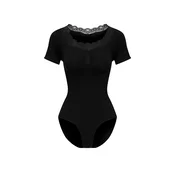 cfab Oblikovanje postave Lace T-Shirt Bodysuit Sculpting Shapewear with slip črna