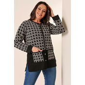 By Saygi Geometric Pattern Plus Size Knitwear Cardigan with Front Buttoned Pockets