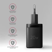 AXAGON ACU-PD20, 20W omrežni polnilnik, 1x vrata USB-C, PD3.0/PPS/QC4+/AFC/Apple, črna