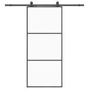 Vidaxl Drsna vrata z opremo črna 90x205 cm ESG steklo