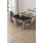 Hanah Home trpezarijski set Vae, sto i 6 stolica, ploca u dekoru Sonata, hromirane noge, kapucino tkanina Babyface