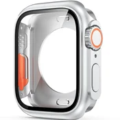 GS 2v1 polno ohišje + kaljeno steklo za Apple Watch 7/8/9 41MM, srebrno/oranžno
