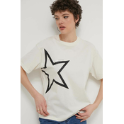 Bombažna kratka majica Converse ženski, bež barva
