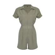Trendyol Limited Khaki Elastic Waist Zipper Detail Mini Jumpsuit