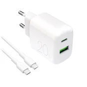 PURO ŁADOWARKA SIECIOWA PURO PROLITE 20W USB-A/USB-C + KABEL USB-C - USB-C 1.2M - BIAŁA, (5000062435)