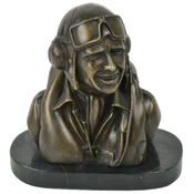Casa Padrino luxury decorative bronze bust with marble base pilot bronze/black 19 x 11 x H. 19 cm - Bronze sculpture pilot - Bronze figure pilot - Decorative figure pilot - Decoration accessories
