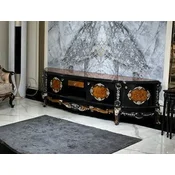 Casa Padrino luxury baroque TV cabinet brown/black/silver - Magnificent solid wood sideboard with 4 doors and drawer - Living room furniture in baroque style - Baroque furniture
