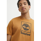 Pamucna majica Timberland za muškarce, boja: smeda, s tiskom, TB0A5QSPP471