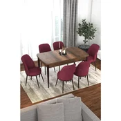 Hanah Home trpezarijski set Via, sto na razvlacenje i 6 stolica, ploca u dekoru drveta Baroque, bordo tkanina Jerry
