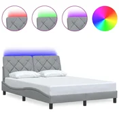 Vidaxl Posteljni okvir z LED brez vzmetnice svetlo siv 140x190cm blago