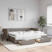 Greatstore Izvlečna dnevna postelja s predali taupe 90x200 cm blago