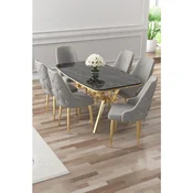 Hanah Home trpezarijski set Asel, sto i 6 stolica, ploca u dekoru Sonata, zlatne noge, siva tkanina Babyface