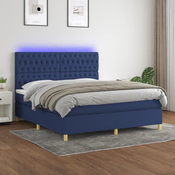 Greatstore Box spring postelja z vzmetnico LED modra 180x200 cm blago