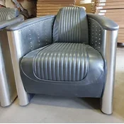 Casa Padrino luxury Art Deco leather armchair gray/silver 69 x 70 x H. 82 cm - Aluminum living room armchair with genuine leather - Airplane aviator genuine leather furniture - Luxury furniture