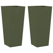 Vidaxl Vrtno korito 2 kosa olivno zelena 35x35x75 cm jeklo