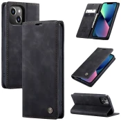 CaseMe Futrola preklopna za iPhone 14, koža, crna - Flip Leather Phone Case iPhone 14