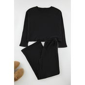 Trendyol Black Ribbed Knitted Pajama Set