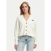 Tommy Jeans Pletena jopica Fluffy Badge DW0DW23830 Bela Regular Fit