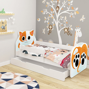 ACMA drveni dječji krevet Animals s ladicom, bijeli, 02 Mačka