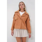 Trend Alaçati Stili Womens Cinnamon Double Breasted Button Detail Unlined Jacket