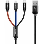 1 to 3 Baseus 3V1 Usb Kabel Usb-C / Lightning / Micro 3A 1,2 M (Črn)
