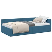 Vidaxl Kotna postelja z vzglavjem Modra 90 cm x 190 cm Žamet