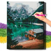 shumee Diamantna slika 5D z okvirjem Diamantno vezenje Velik krajinski mozaik 40x50 cm