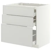 METOD / MAXIMERA Pod.elem.grej.ploca/3front/3fiok, bela/Aspudden svetlosiva, 80x60 cm