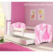 Djecji krevet ACMA s motivom, bocna bijela + ladica 180x80 cm - 08 Princess with Pony