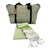Elegantni komplet torbe za plažo + brisače HAMAM 75x150 cm, zelena