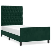 Vidaxl Posteljni okvir brez vzmetnice temno zelen 90x190 cm žamet