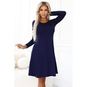 567-2 Comfortable trapeze dress with long sleeves - navy blue