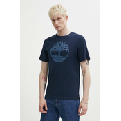 Pamucna majica Timberland za muškarce, boja: tamno plava, s tiskom, TB0A2C2RZ021