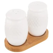 Northix Porcelanasti set za sol in poper z bambusovim podstavkom