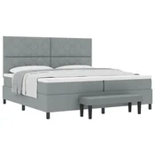 Vidaxl Postelja z vzmetnico z vzglavjem Svetlo siva 200 x 200 cm blago