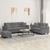 3-dijelni set sofa s jastucima tamnosivi od mikrovlakana