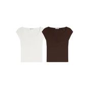 Bershka Majica  temno rjava / bela