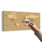 Slika na pluti zemljevid sveta v bež odtenku - 100x50 wooden