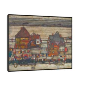 Canvas Slika na platnu Houses With Laundry, Egon Schiele, Sa ramom, 50 x 40 cm, Crni